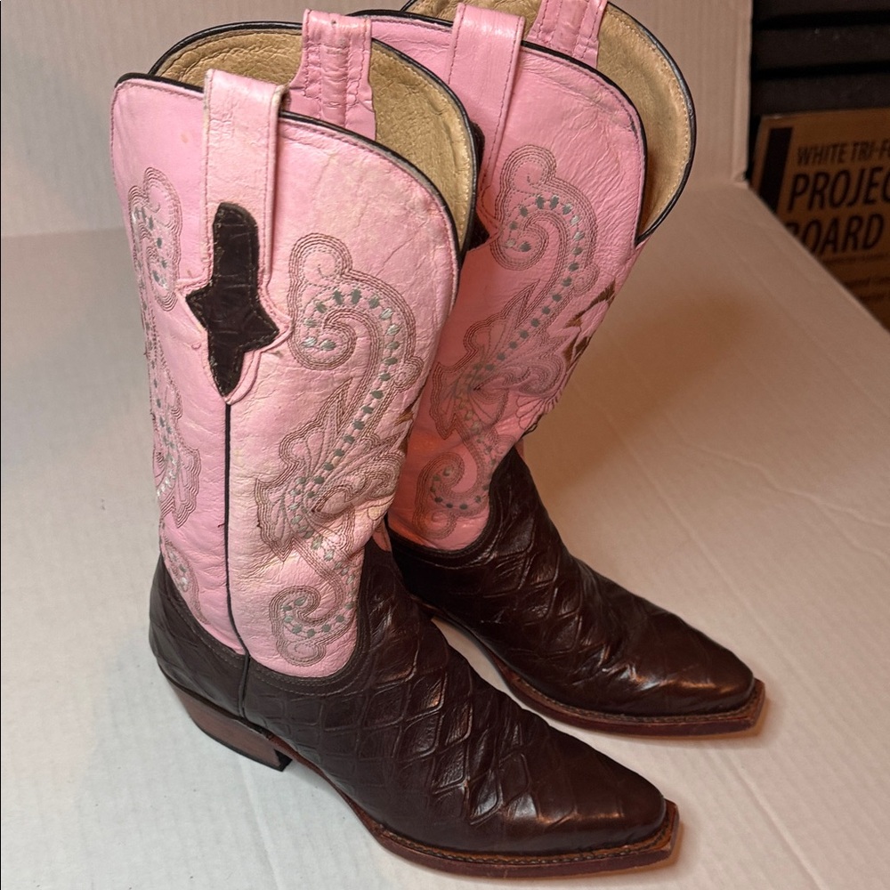 Ferrini Womens Size 6 B Pink Brown Leather Cowboy Western Boots